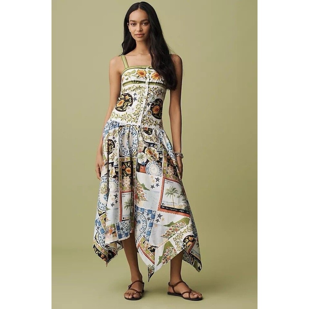 Farm Rio Multicolor Latin Trip Scarves Organic Cotton Midi Dress Size XL New